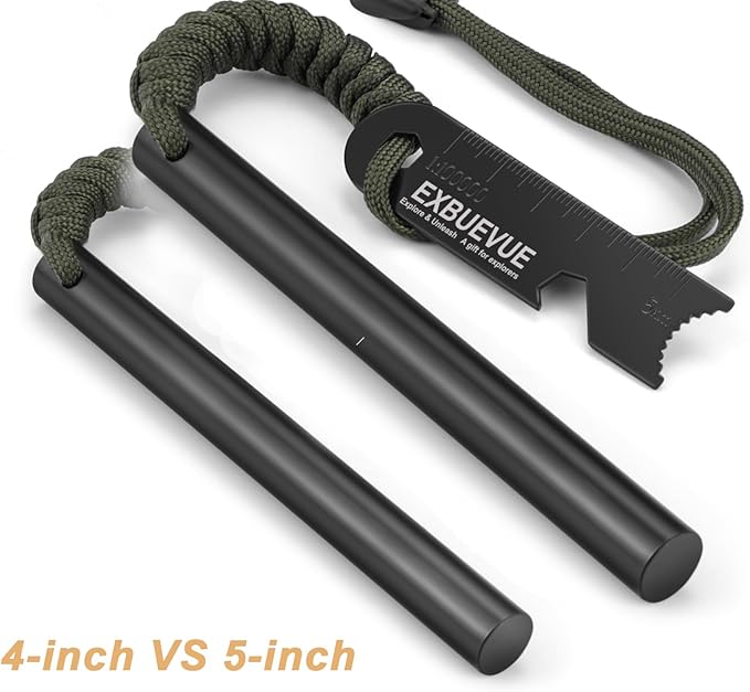 Fire Starter, 4'' Ferro Rod Outdoor Survival Tools Flint and Steel with Stricker, Survival Paracord for Bushcraft, Camping, Hiking Kits