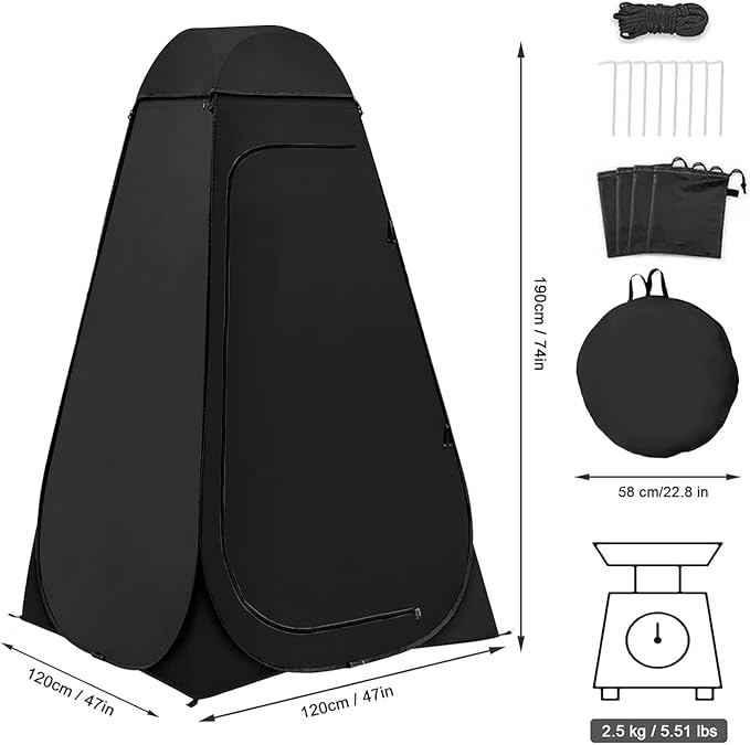 Pop Up Privacy Shower Tent with Carry Bag, Portable Outdoor Toilet Changing Dressing Room,Easy Set with rain shelter, Instant Dressing Bathroom for caming, Hiking, Fishing,UPF 50 & Waterproof,