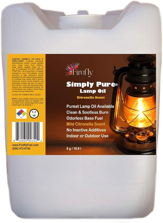 Firefly Kosher Citronella Paraffin Lamp Oil - Smokeless, Virtually Odorless, Long-Lasting- 5 Gallons