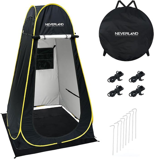 NEVERLAND Pop up Privacy Shower Tent - Portable Changing Shower Tent, Dressing Room, Bathroom, Outdoor Rain Shelter for Camping, Hiking, Beach (Black+Yellow)