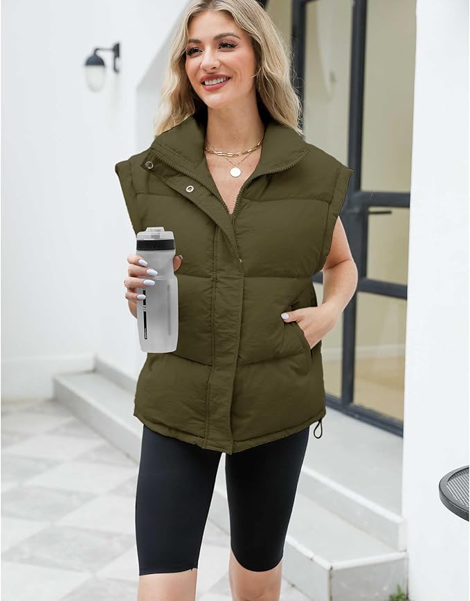 Ainangua Women's Puffer Vest Stand Collar Zipper Sleeveless Jackets Winter Lightweight Vests Warm Padded Jacket Coat