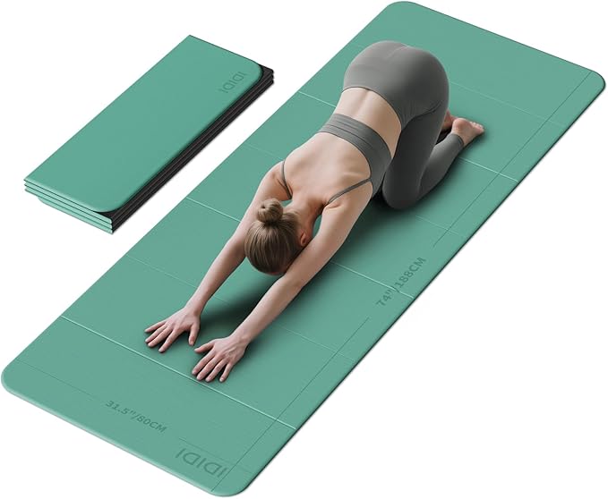 8mm Extra Large Foldable Yoga & Fitness Mat(74" x 31.5" x 0.32"), Double-Sided Non Slip & Lightweight Pilates Mat, Thick Wide Exercise Mats for Woman Man Kids, Portable Workout Mats for Travel, Studio or Home Use