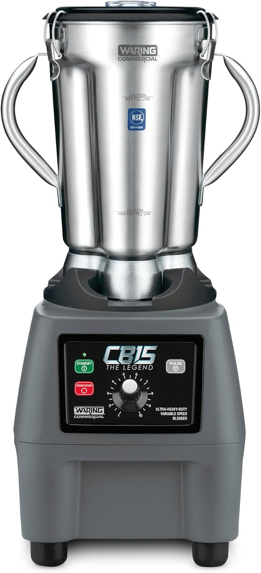 Waring Commercial CB15V Ultra Heavy Duty 3.75 HP Blender, Electric Touchpad Controls with Variable Speed, Stainless Steel 1 Gallon Container, 120V, 5-15 Phase Plug, Black