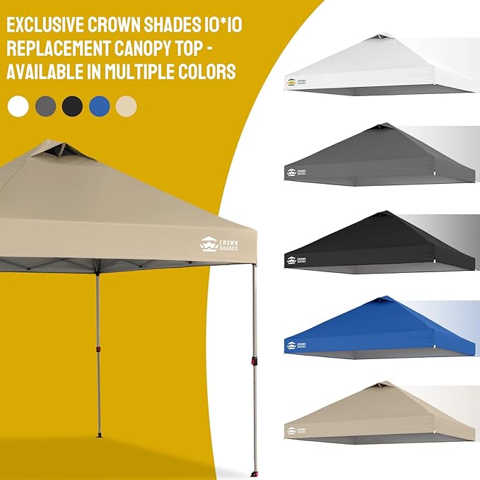 CROWN SHADES 10x10 Canopy Replacement Top - Only Compatible with Crown Shades RM100H Series, Silver Coated with Air Vent, Khaki (Top Only)