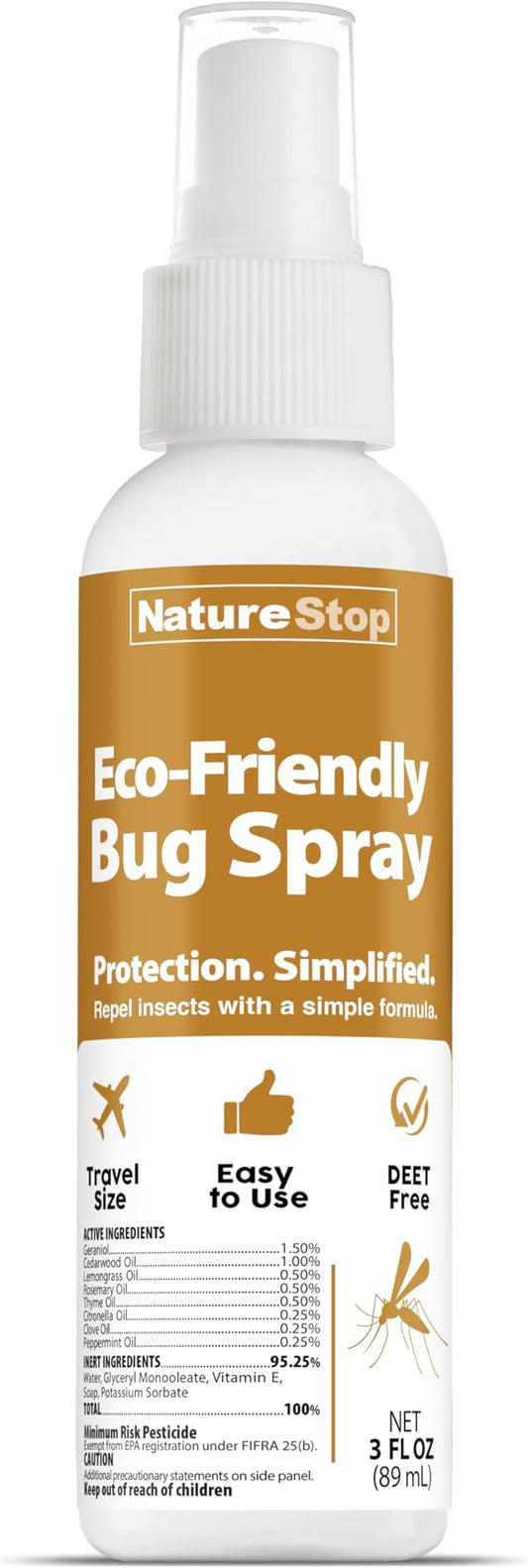 Eco-Friendly Bug Spray, DEET-Free Insect Repellent for Skin & Travel Use, 3 oz (90mL)