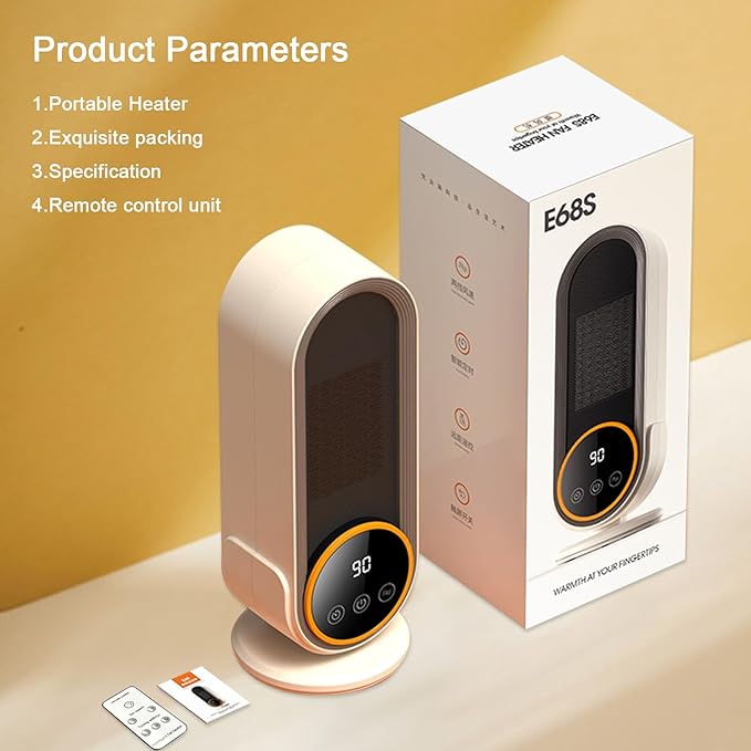 Space Heater Indoor - Energy Efficient Portable Heater with Adjustable Thermostat,1200W PTC Rapid Heating Ceramic Technology with Remote,Intelligent Timing, Ideal for Home and Office Use (NEW E68S)