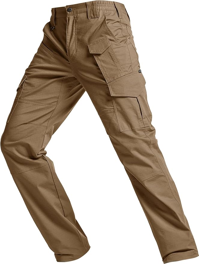 CQR Men's Flex Ripstop Tactical Pants, Water Resistant Stretch Cargo Pants, Lightweight EDC Hiking Work Pants