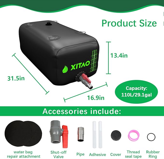 XITAO 29Gal Water Storage Bladder w/Water Level Indicator, Large Capacity Foldable Water Storage Containers, Portable Emergency Water Tank Water Bag for RVs, Fire Prevention, Irrigation
