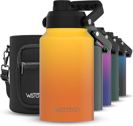 2/3 Gallon Water Bottle Insulated(Cold for 48 Hrs),BPA Free&Leak Proof,87oz Stainless Steel Water Jug/Flask,Big thermo,Large Water Bottle with Handle for Gym,Hiking,Camping,Yellow