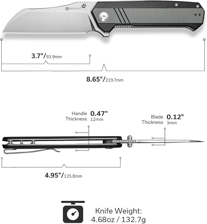 SENCUT Draxor Folding Pocket Knife for EDC, Camping Knife with 3.7'' 9Cr18MoV Blade & G10 Handle, Gift for Men Women (Gray)