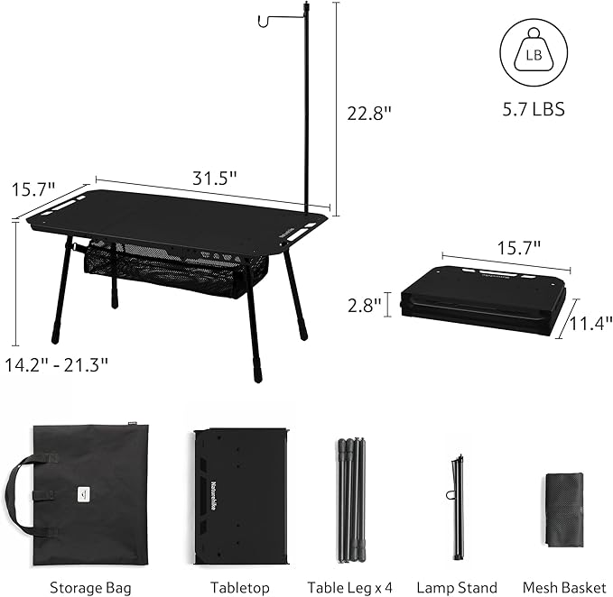Naturehike Tactical Camping Table with Adjustable Height, Collapsible Table Lightweight with Carry Bag for Camping, Travel expeditions, Hiking, Picnics, BBQs & Beach Trips