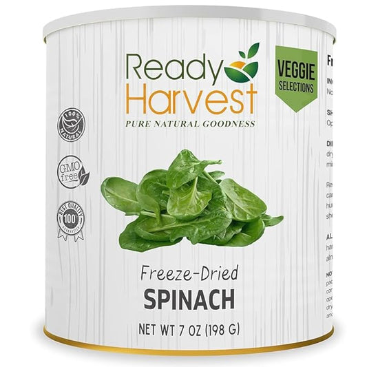 Ready Harvest Freeze Dried Food - Spinach | Emergency Vegetables | Camping Essentials | #10 Can | 25-Year Shelf Life | Cans Filled to the Top