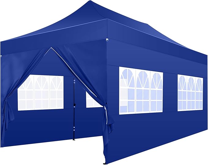 COBIZI 10x20 Pop Up Canopy with 6 Sidewall,Heavy Duty Canopy UPF 50+ All Season Wind Waterproof Commercial Outdoor Wedding Party Tents for Parties Gazebo with Roller Bag(10 x 20 ft Dark Blue)