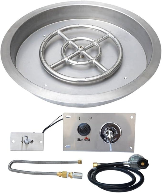 Stanbroil 25 Inch Drop-in Round Gas Fire Pit Kit with Spark Ignition, Propane Gas Version, 304 Stainless Steel