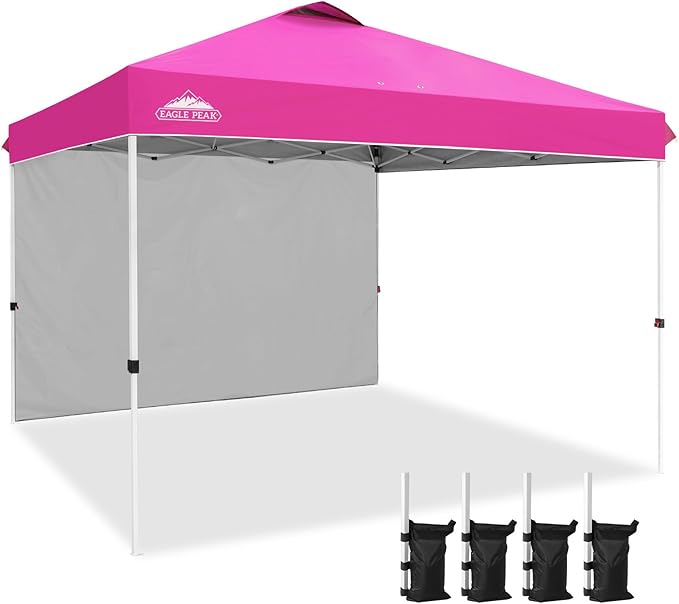 EAGLE PEAK Pop Up Canopy Tent with 1 Sidewall, Easy Setup Event Tent, Outdoor Sun Shade, Wheeled Carry Bag, Stakes and Guy Ropes, Instant Canopy 12x12, Pink