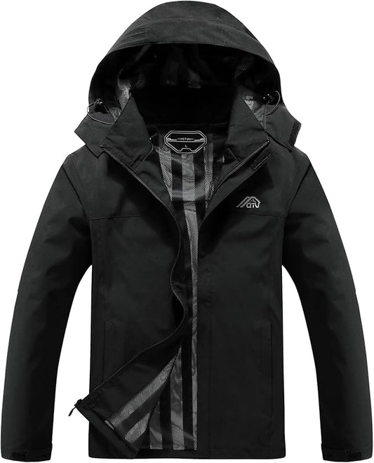 OTU Men's Lightweight Waterproof Hooded Rain Jacket Outdoor Raincoat Shell Jacket for Hiking Travel