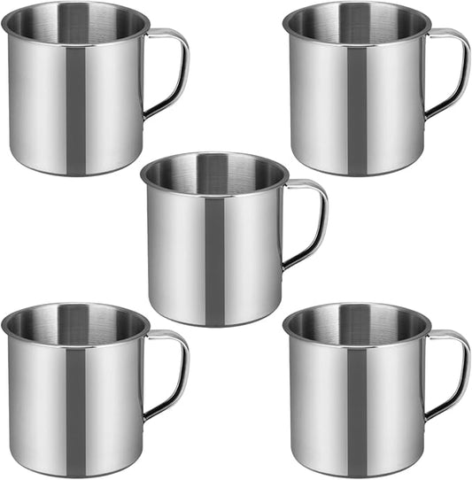 5pcs Small Stainless Steel Mug Camping Coffee with Handle Portable Drinking Cup Kids Hot Chocolate Mug Metal Water Cup For Outdoor Picnic Backpacking Silver