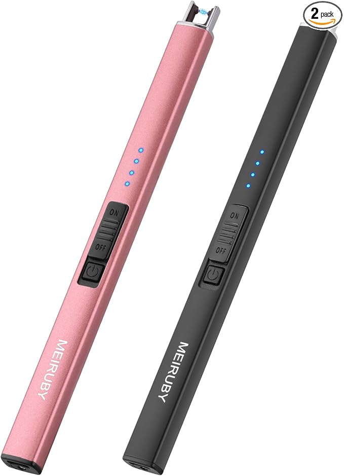 2 Pack Electric Candle Lighter, Christmas Stocking Stuffers Gifts for Women Mom Men Wife Sister, USB Arc Rechargeable Windproof Long Lighter for Candle BBQ Housewarming Birthday Gifts Idals