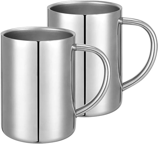 400ml Insulated 304 Stainless Steel Coffee Mug, Double-Wall Vacuum Travel Tumbler, Shatterproof for Camping, Office, and Outdoor - Durable, Perfect for Hot and Cold Drinks (Set of 2)