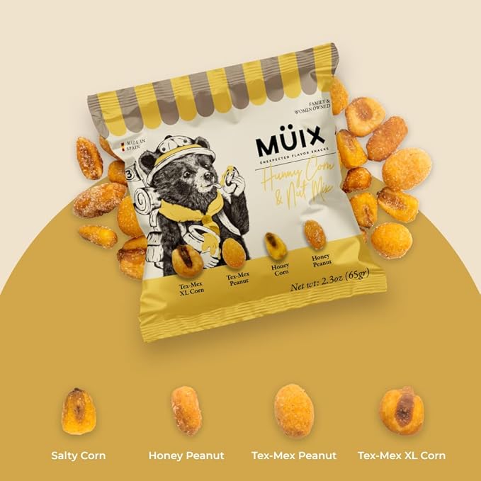 Müix Snacks, Special Flavor Trail Mix, Honey Mix, Mix Snacks (XL Corn, TexMex Peanut, Honey Corn and Peanut) - 2.3 Ounce Bags (Pack of 16 Bags)