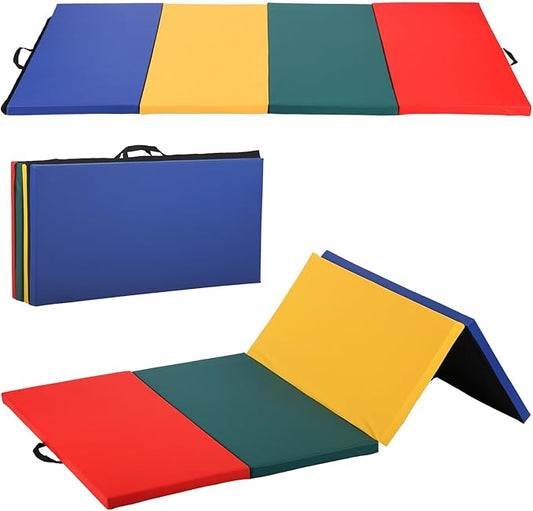 Gymnastics Mats Foldable Tumbling Mats Portable Gymnastics Exercise Mat 2'x6'/2.5'x6.4'/4'x6'/4'x8'/4'x10'/ Gymnastics Tumbling Mats Pad Home Exercise Panel Mat With Carrying Handles