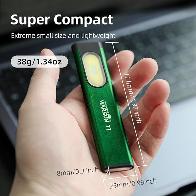 WARSUN Compact Multi-Mode Pocket LED Flashlight - 675LM, USB-C Rechargeable, IPX4, Dual Material, Red/Blue Strobe, for Everyday Carry & Travel