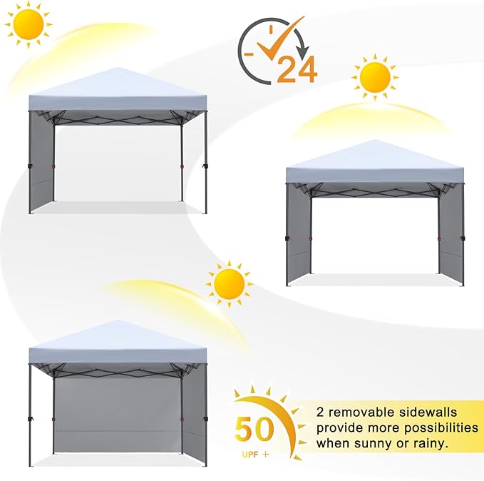COOSHADE Pop Up Canopy Tent 10x10 with 2 Sidewalls, Outdoor Shade Instant Canopy Tents(White)