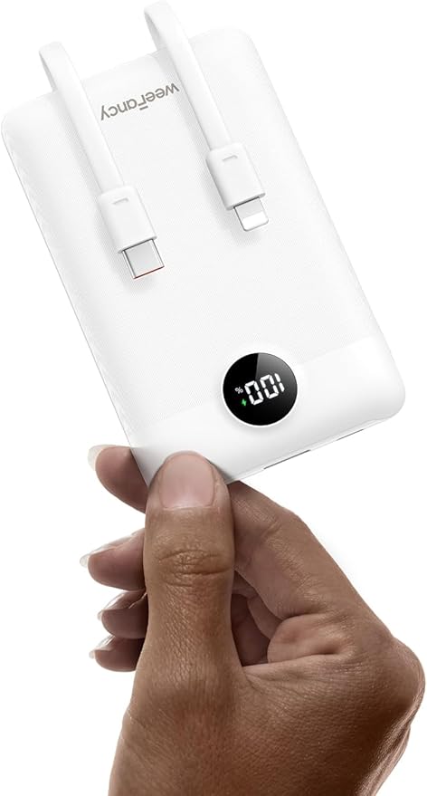 Mini Portable Charger with Built-in Cables 22.5W Fast Charging Power Bank USB-C Small Battery Pack 10000mAh Travel Essential Slim Battery for iPhone 17/16/15/14, Samsung 25/24, and More