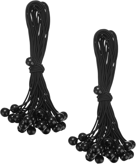 50-Pack Ball Bungee Cords, 15 Inch High Elastic Canopy Tarp Tie Down Bungee Balls for Camping/Tent/Cargo Holding Wire Hoses/Patio Umbrellas/Shelter [Black]