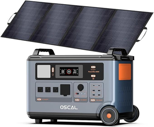OSCAL PowerMax 6000 Solar Generator, 3600Wh/3000W Portable Power Station with 200W Solar Panels, 4 AC Outlets (6000W Peak), 1.2H Fast Charging, App Control for Home, Camping & RVs