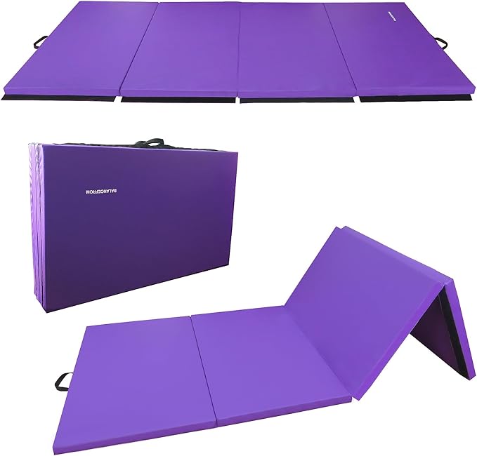 Folding Exercise Gymnastics Mat 10'x4'x2" Gym Workout Mat with Carrying Handles High-Density Anti-Tear Portable Fitness Aerobics Mats for Home Gym Yoga Pilates Tumbling MMA Core Training, Multiple Colors