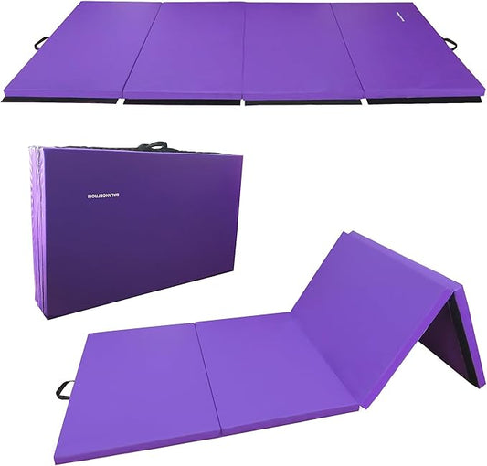 Folding Exercise Gymnastics Mat 10'x4'x2" Gym Workout Mat with Carrying Handles High-Density Anti-Tear Portable Fitness Aerobics Mats for Home Gym Yoga Pilates Tumbling MMA Core Training, Multiple Colors