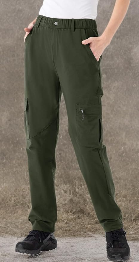 Rdruko Women's Hiking Cargo Pants Water-Resistant Quick Dry UPF 50+ Travel Camping Work Pants Zipper Pockets