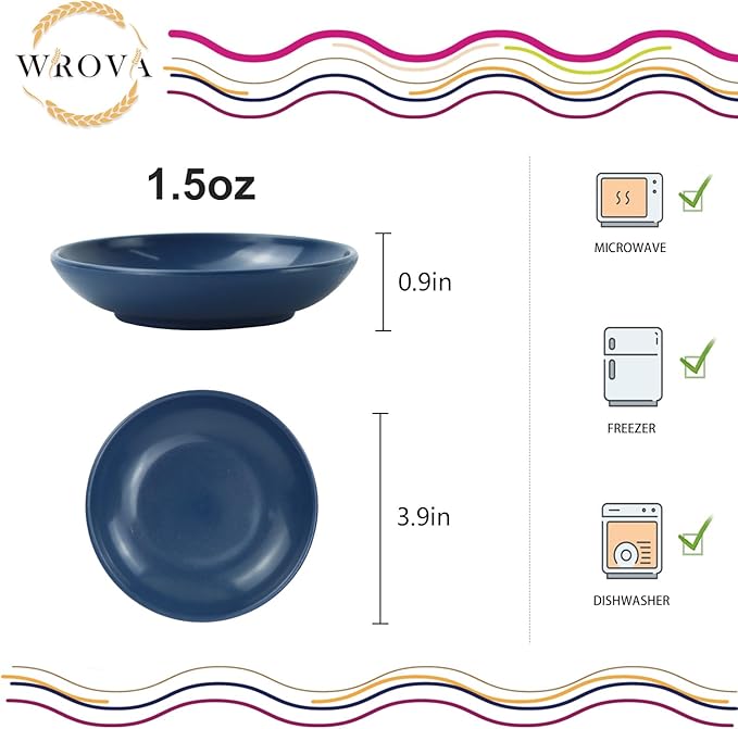 soy sauce dish 4 inch set of 8, small wheat straw plates 1.5oz for side dishes dishwasher safe, unbreakable plastic sauce dish for sushi,dishes,sauce...Colorful