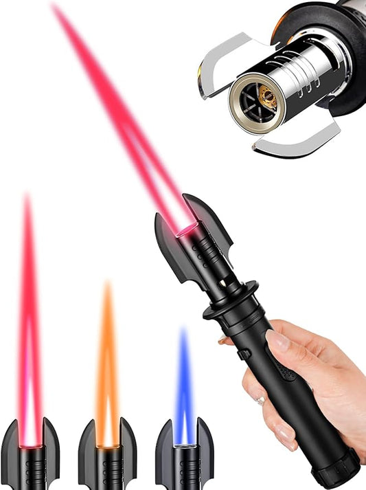 Torch Lighter, Refillable Butane Jet Flame Lighter with Adjustable Flame & Safety Lock, Windproof Gas Torch for Camping, BBQ, Fireplace, Candles, Cooking, Fireworks (Butane Not Included)