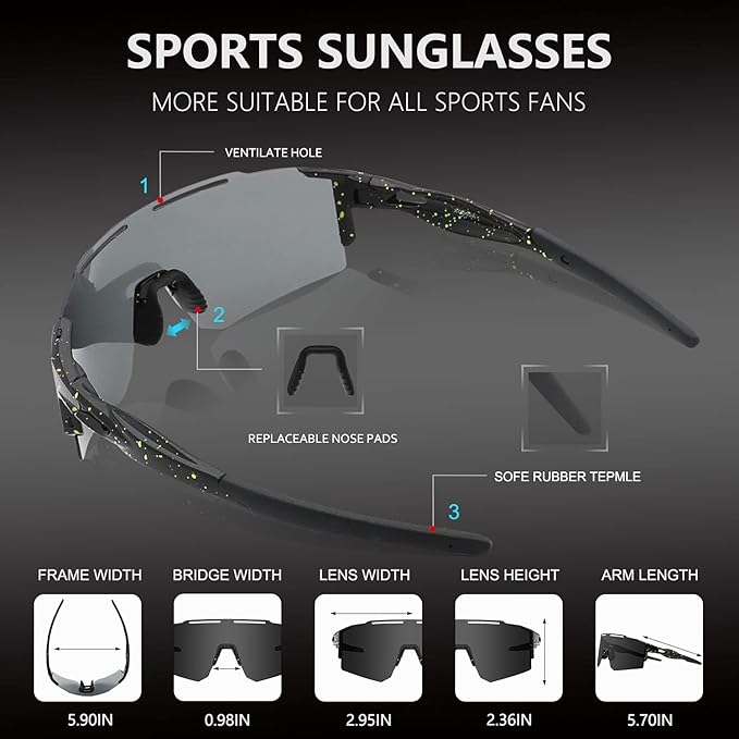 OULAIQI Cycling Sunglasses Polarized Sunglasses for Cycling Men Women with 1 Lens or 3 Interchangeable Lens Baseball Glasses