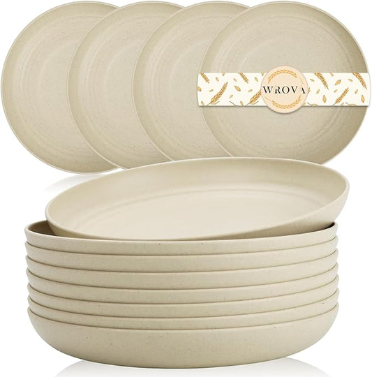 Wheat Straw Plates - 8 Inch Unbreakable Dinner Plates Set of 8 - Dishwasher & Microwave Safe Plastic Plates Reusable - Lightweight Small Plates for kitchen,R.V. (Beige)