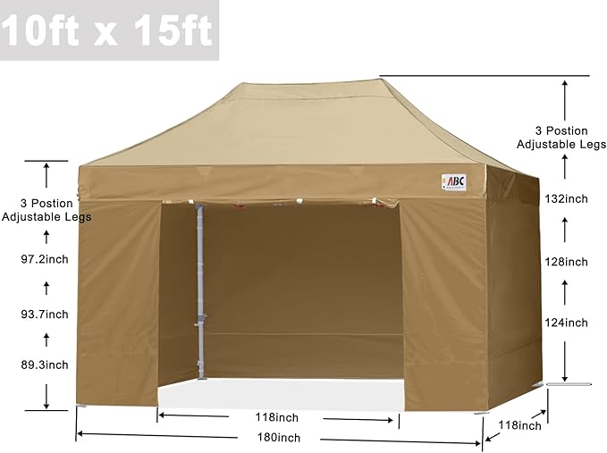 ABCCANOPY Easy Pop Up Canopy Tent with Sidewalls 10x15 Commercial -Series, Beige