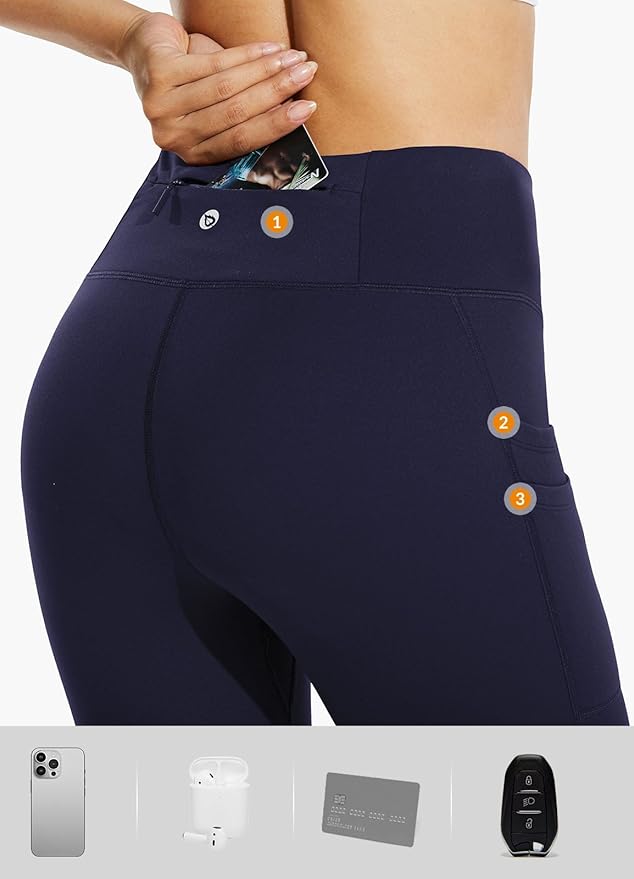 baleaf Women's Fleece Lined Leggings Water Resistant Thermal Winter Warm Tights High Waisted with Pockets Running Gear