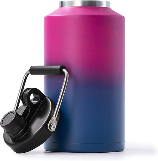 Kerilyn Insulated Jug with Handle, One Gallon, 128oz Stainless Steel, Large Double Vacuum Water Bottle for Hot & Cold Drinks, Wide Mouth, Sweat Proof, Great for Travel, Hiking & Camping, Red Gradient