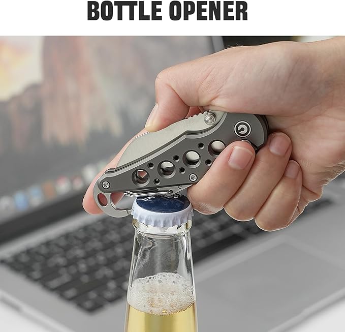 CIVIVI Pragma Folding Knife, Pocket Knife Multitool with EDC Carabiner, Bottle Opener, 2.2" Nitro-V Blade Aluminum Handle, Ideal Gift for Men Women C23062B-2 (Gray)