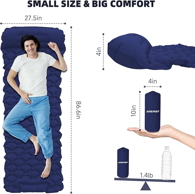 Inflatable Sleeping Pad with Pillow for Camping-Built in Foot Pump Fast Inflation-Ultralight Upgraded Durable Compact Sleeping Mat Moisture Proof Air Mattress for Backpacking,Hiking,Travel,Tent