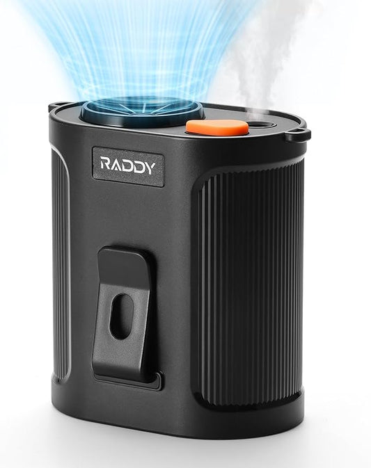 Raddy CF6 Portable Waist Fan with Cooling Mist, Rechargeable Personal Neck Fan, Hands-Free Clip Belt Fan with 14500RPM Strong Airflow, 5 Speeds, 18H Runtime for Camping, Outdoor, Travel