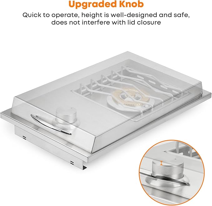 Stanbroil Built-in Stainless Steel Side Burner for Outdoor Kitchen - Liquid Propane Only