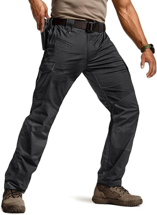 CQR Men's Flex Ripstop Tactical Pants, Water Resistant Stretch Cargo Pants, Lightweight EDC Hiking Work Pants
