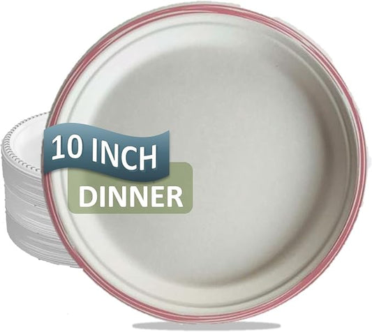 Disposable Plate: Heavy Duty Fancy Eco-Friendly 100% Compostable Paper Plates (50 Count), Tree Free Sugarcane Bagasse Fiber Color Party Plate 10 Inch Pink Dinner Plate