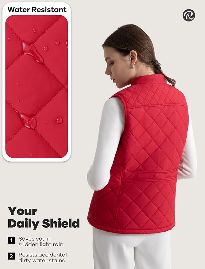 Women's Vest, Quilted Puffer Water-Resistant Zip With Pockets