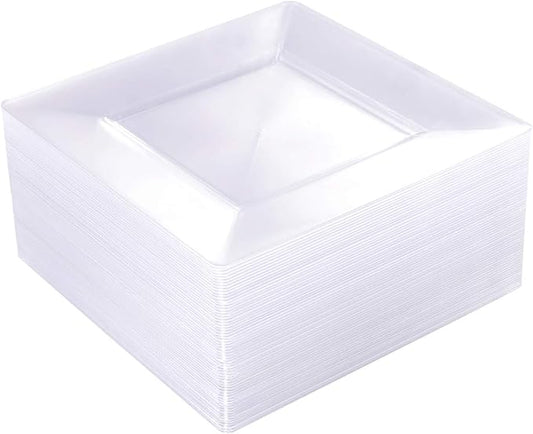 WDF 60PCS Clear Plastic Plates - Square Disposable Dessert/Salad Plates- 7inch Plastic Appetizer Plate for Wedding &Parties