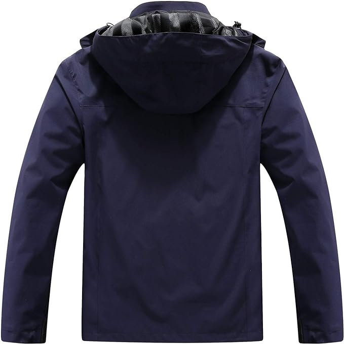 OTU Men's Lightweight Waterproof Hooded Rain Jacket Outdoor Raincoat Shell Jacket for Hiking Travel