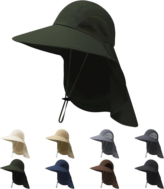NPQQUAN Mens Sun Hats for Men Women with Neck Flap Wide Brim UV Protection Hiking Fishing Hat